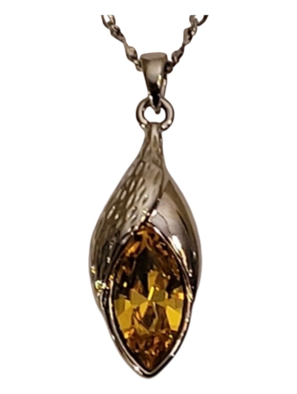 Citrine Crystal Marquise Pendant Necklace Silver